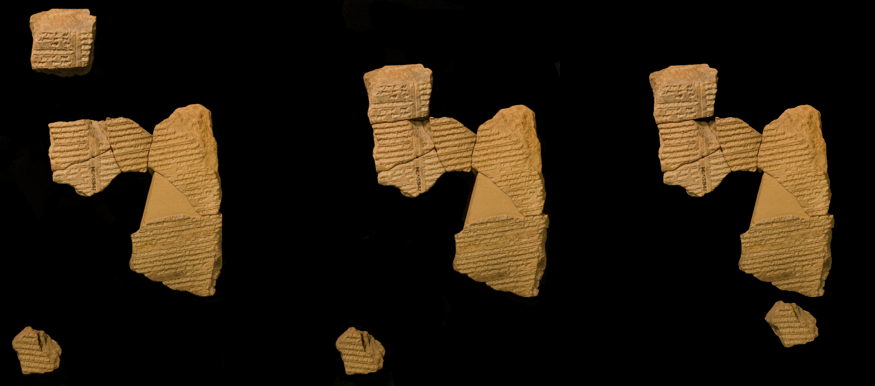 Fragments being joined back into their original tablet