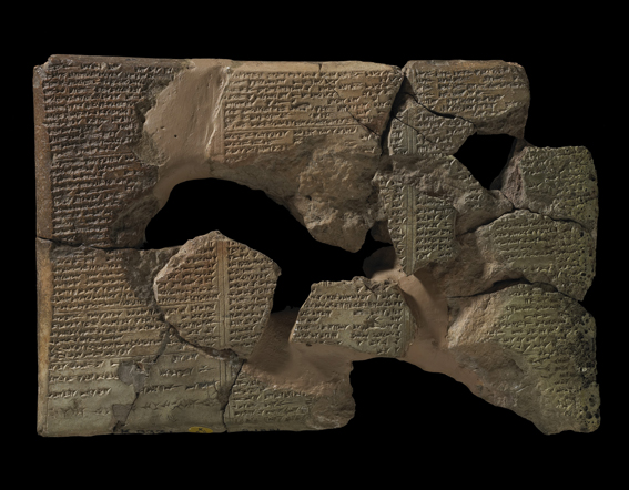 The tablet containing the Babylonian Flood Story, as reconstructed from fragments by George Smith